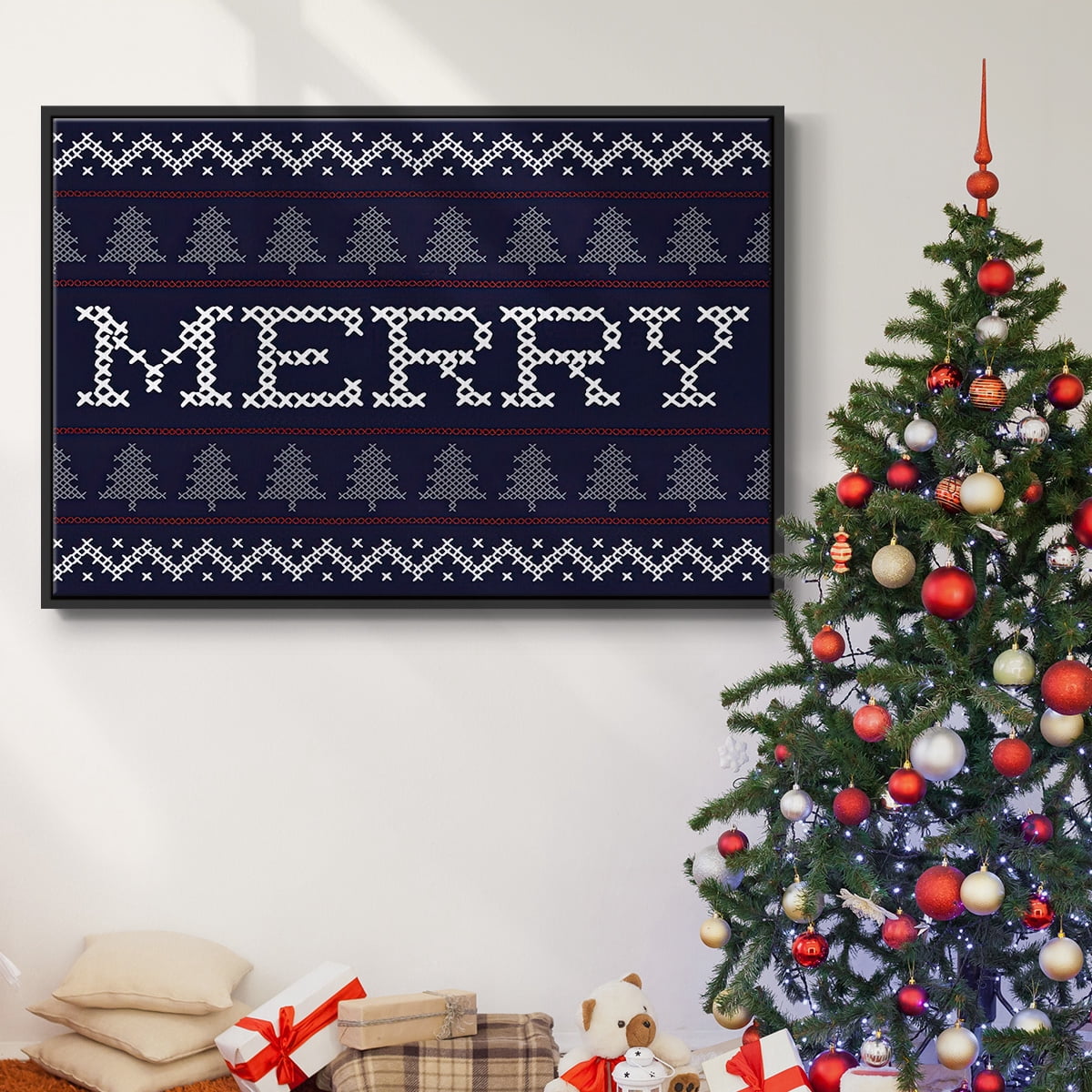 Merry Sweater - Framed Gallery Wrapped Holiday Canvas - 25 x 37 - Black Frame