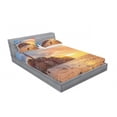 thumbnail image 3 of Ambesonne Nature Fitted Sheet & Pillow Sham Set, Sunset Seashore Coast, Twin, Brown Yellow, 3 of 3