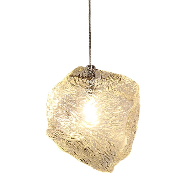 Lámpara de techo de cristal con forma de cubo de hielo, estilo nórdico, elegante lámpara de araña para dormitorio y cafetería.