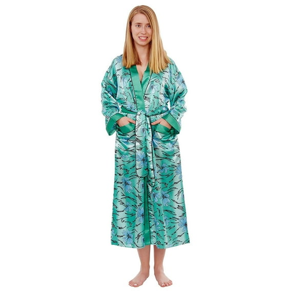 Up2date Fashion's Women's Underwater Lilies Print Long Robe with Pockets