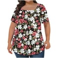 thumbnail image 2 of Fiudx Ofertas de La Semana Top Holgado de Manga Corta Plisado con Cuello Extragrande Estampado para Mujer L-5Xl, 2 of 4