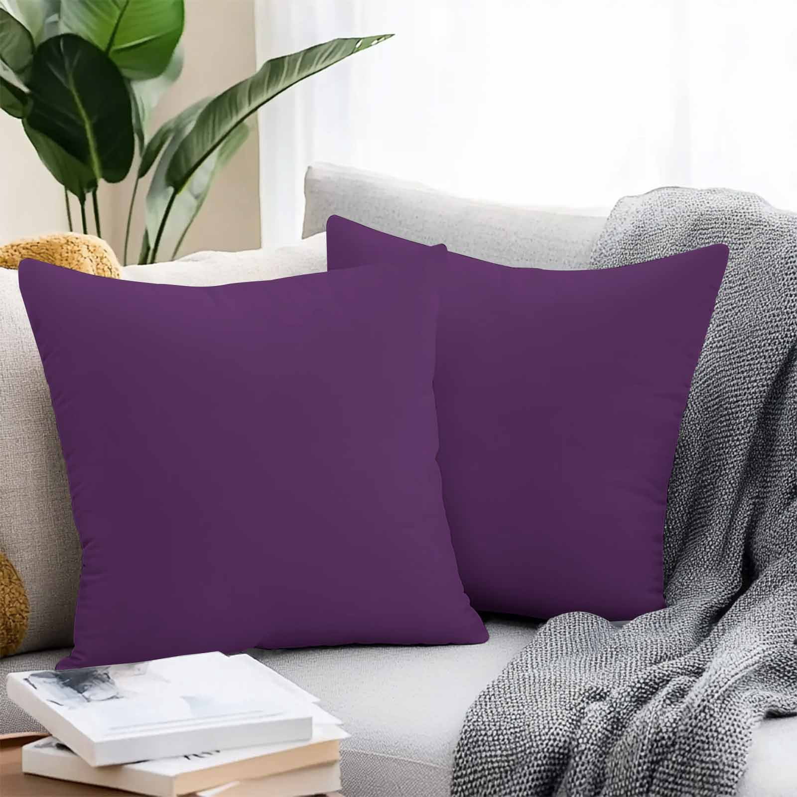 Outdoor Waterproof Throw Pillow Covers Set of 2 Solid Purple Color Decorative Pillowcases Square Outdoor Pillows Cushion Case 16x16 Inch Purple Patio Pillows for Couch Sofa Bed Garden