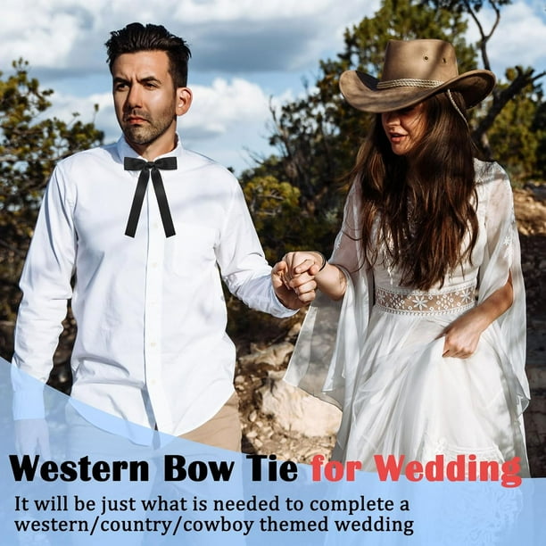BAOERRS, Western Bow Tie, Black/Red Satin Ribbon, Unisex Cowboy