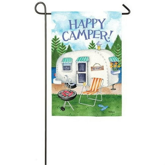 Evergreen Flag & Garden Happy Camper 2-Sided Suede 1'6 x 1'0.5 ft. Garden Flag
