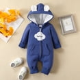 thumbnail image 2 of Bellafa Newborn Baby Boy Clothes Solid Long Sleeve Zipper Hooded Romper Jumpsuit with Pocket Fall Winter One Piece Outfits, 2 of 7