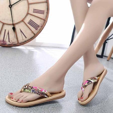 

YOTAMI Sandals for Women 2022 Summer Women s Sweet Print Non-Slip Flip Flops Sandals Flat Beach Slippers Shoes Red