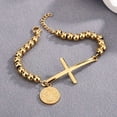 thumbnail image 4 of Gold vintage cross bead bracelet, unisex design, a stylish and personalized gift choice., 4 of 6