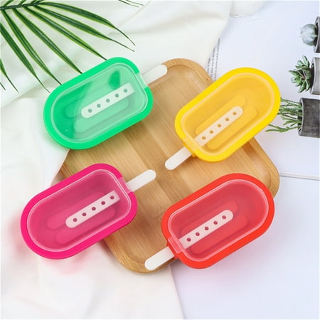

Giftesty 4PCS Silicone Ice Cream Molds With Lid Sticks For Popsicle Ice Cream DIY Froze