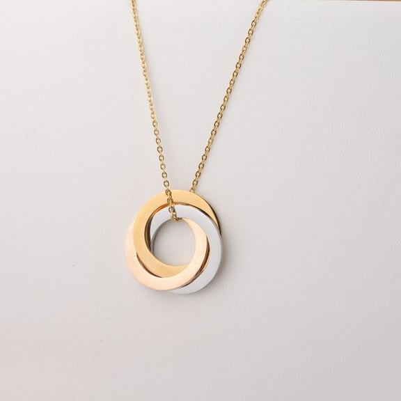 31mm Three Ring Tricolor Engraved Name Necklace