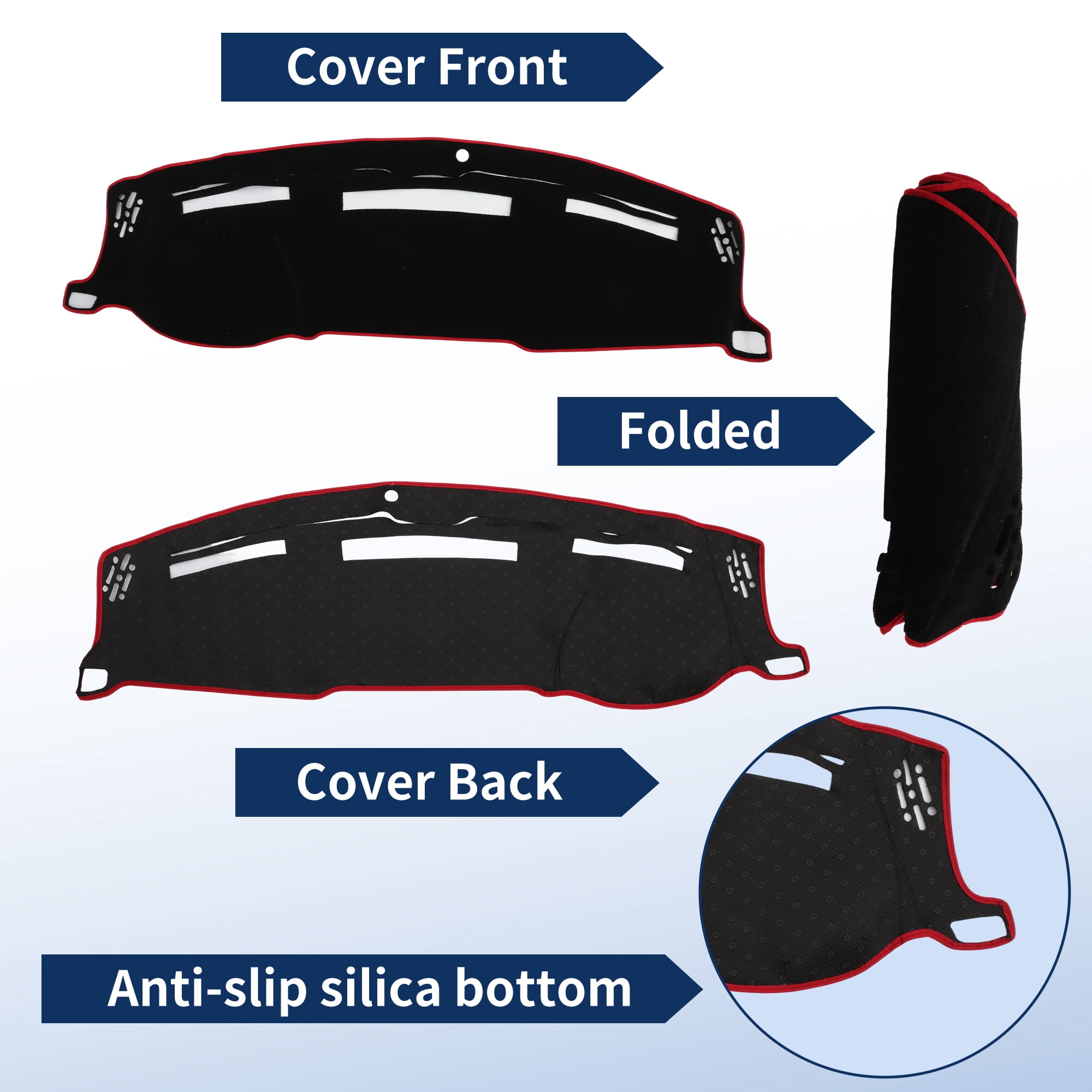 Unique Bargains Dash Cover for Ram 1500 2010-2018 for Ram 2500 2010-2018 Without HUD Dashboard Cover Car Interior Anti-Slip Polyester Black With Red Edge 1 set