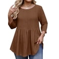 thumbnail image 2 of ClodeEU Women's Plus Size Crochet Lace Round Neck Top,Asymmetric Hem Long/3/4 Sleeve Blouse Coffee,Womens Plus XXL, 2 of 7