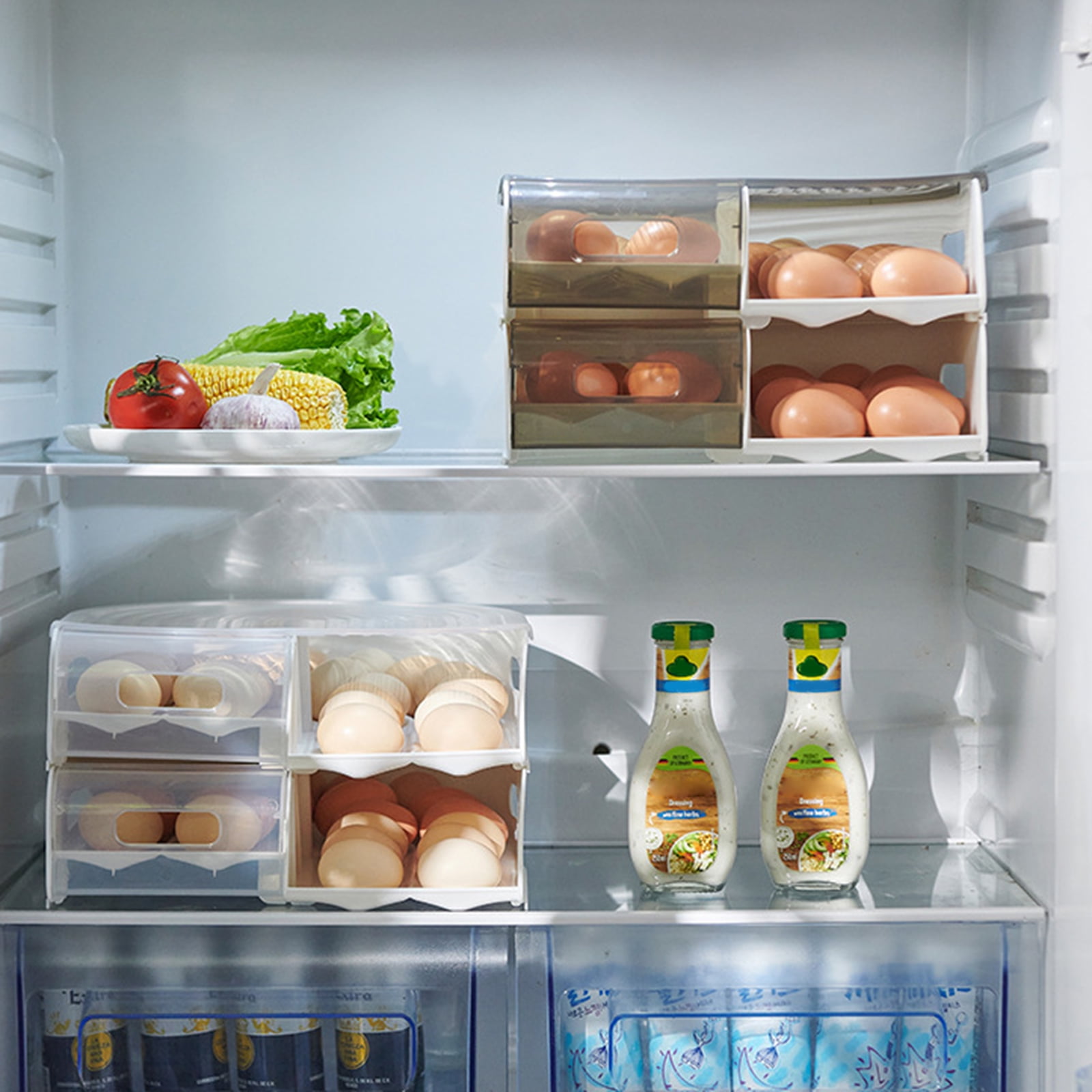 2 Layer U Shape Eggs Storage Box Roll Out Design Clear Refrigerator Organizers Safe Plastic Kitchen Tool