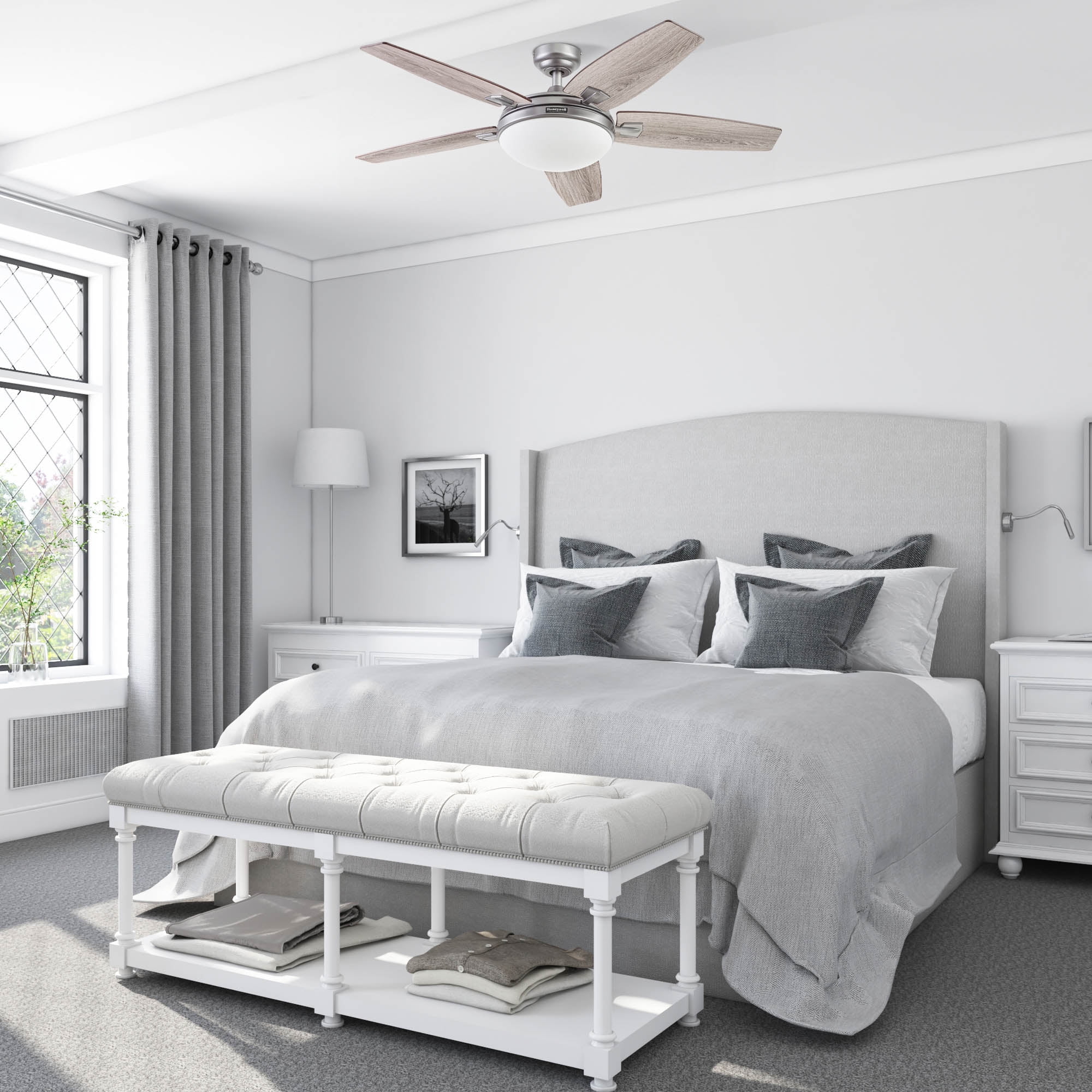 Honeywell Carmel Ceiling Fan, Quiet Motor and Remote Control, 48 Inch, Matte Nickel