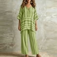 thumbnail image 2 of Two Piece Sets for Women Going out Pinstripe V- Neck Short Sleeve Elastic Waist Pocket Long Pants Sets, 2 of 5