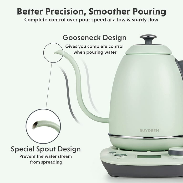 Buydeem Gooseneck Electric Pour-Over Kettle, Stainless Steel Coffee Tea Kettle with Variable Temperature Control, Mint Green