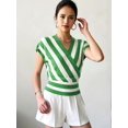 thumbnail image 5 of Women Tops Cap Sleeve Dressy Casual V Neck Stripe Shirts Summer Business Work Blouses Outfits Green S, 5 of 9