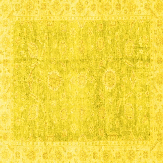 Ahgly Company Indoor Square Oriental Yellow Traditional Area Rugs, 7' Square