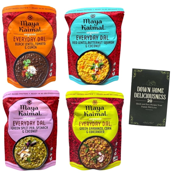 Maya Kaimal Organic Everyday Dal Variety Pack, Black Lentil, Green Garbanzo, Red Lentil & Green Split Pea, 10 oz Each (4 Pack)   MerlinsMart Zine