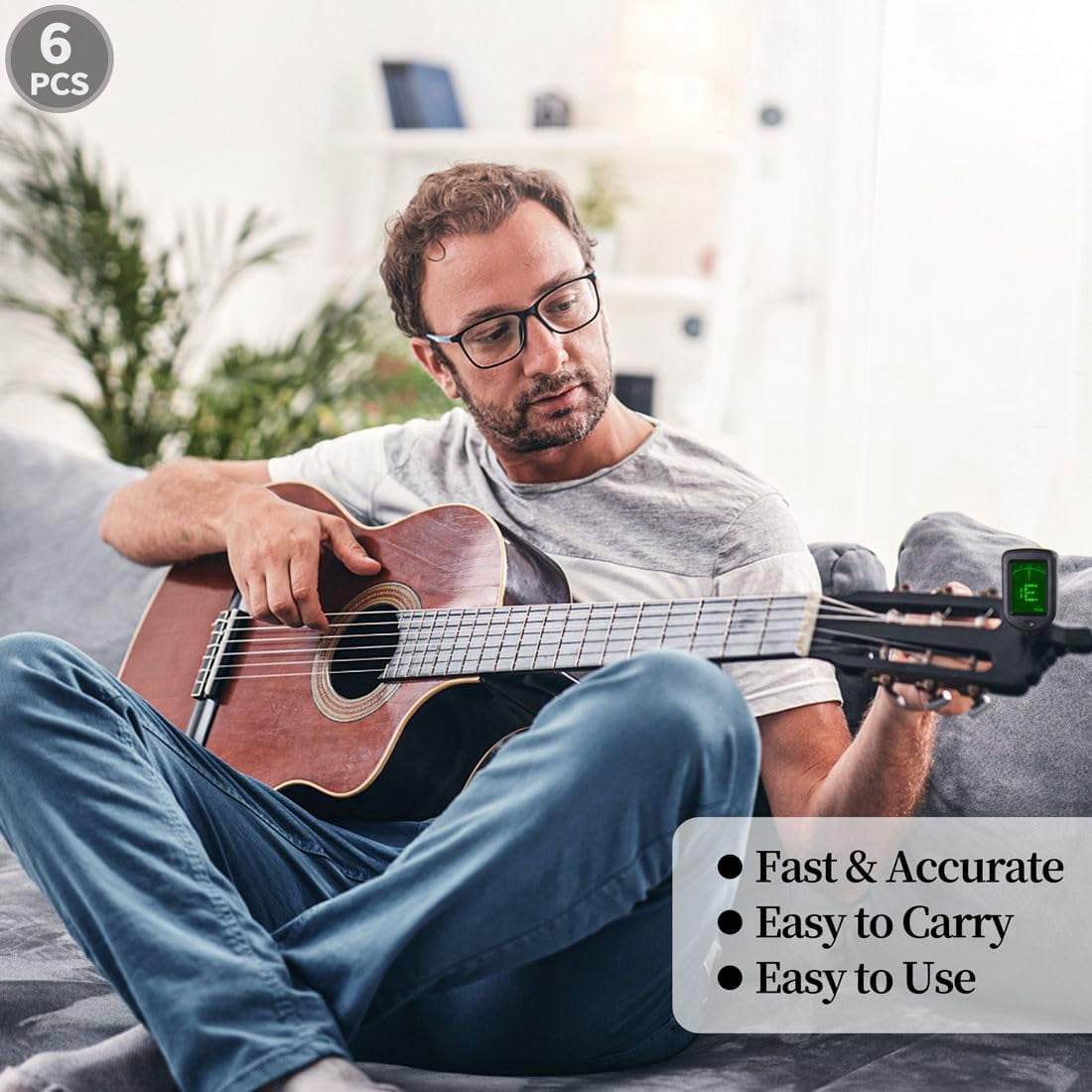 Guitar Tuner Clip On 6 Pack Chromatic Acoustic Guitar Tuner Ukulele Violin Bass Tuner (6 Pack)