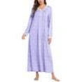 thumbnail image 2 of Ekouaer Women Ultra Soft Nightgown Long Sleeve V Neck Sleepwear Henley Button Down Night Shirt, 2 of 5