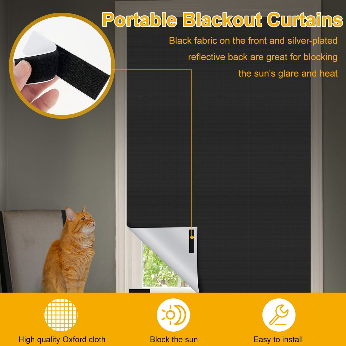 FUYGRCJ 2PCS 59" x 39" Blackout Window Curtain Shades, Travel Blackout Curtains Set, Blackout Window Covers, Temporary Blackout Blinds for for Bedroom Living Room