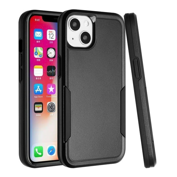 For Apple iPhone 14 (6.1") Heavy Duty Shockproof Dual Layer Drop Protection Tough Hybrid Rugged Rubber Armor Defend Cover ,Xpm Phone Case [ Black ]