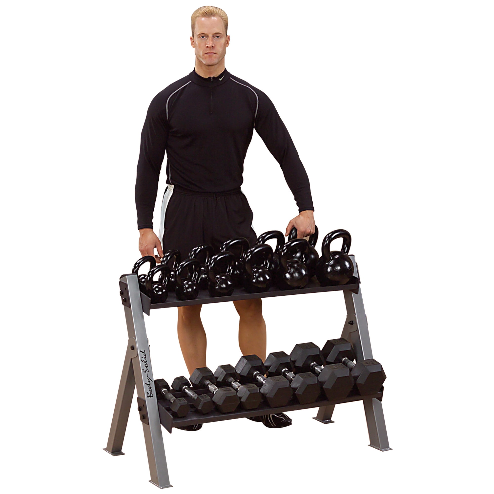 Body Solid Adjustable 2 Tier Weight Rack, Black, 79 lbs