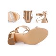 thumbnail image 2 of BLISSFUL STEP Crystal Rhinestones Strap Lace Up Block Heel Sandals for Women Champagne (Size 6), 2 of 6