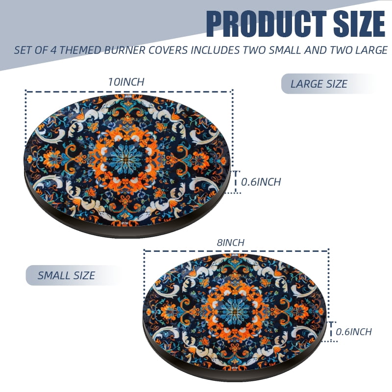 Round Burner Covers for Electric Stove, Vintage Boho Intricate Flowers Metal Stove Burner Covers Expands Counter Space Set of 4, 8 Inches and 10 Inches