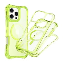 for iPhone 12 Pro / iPhone 12 6.1" Magnetic Case, [Compatible with Mag-Safe] Translucent Clear Phone Case Slim Shockproof Triple-Layers Drop Protective Hybrid Cover with Wrist Strap, Green