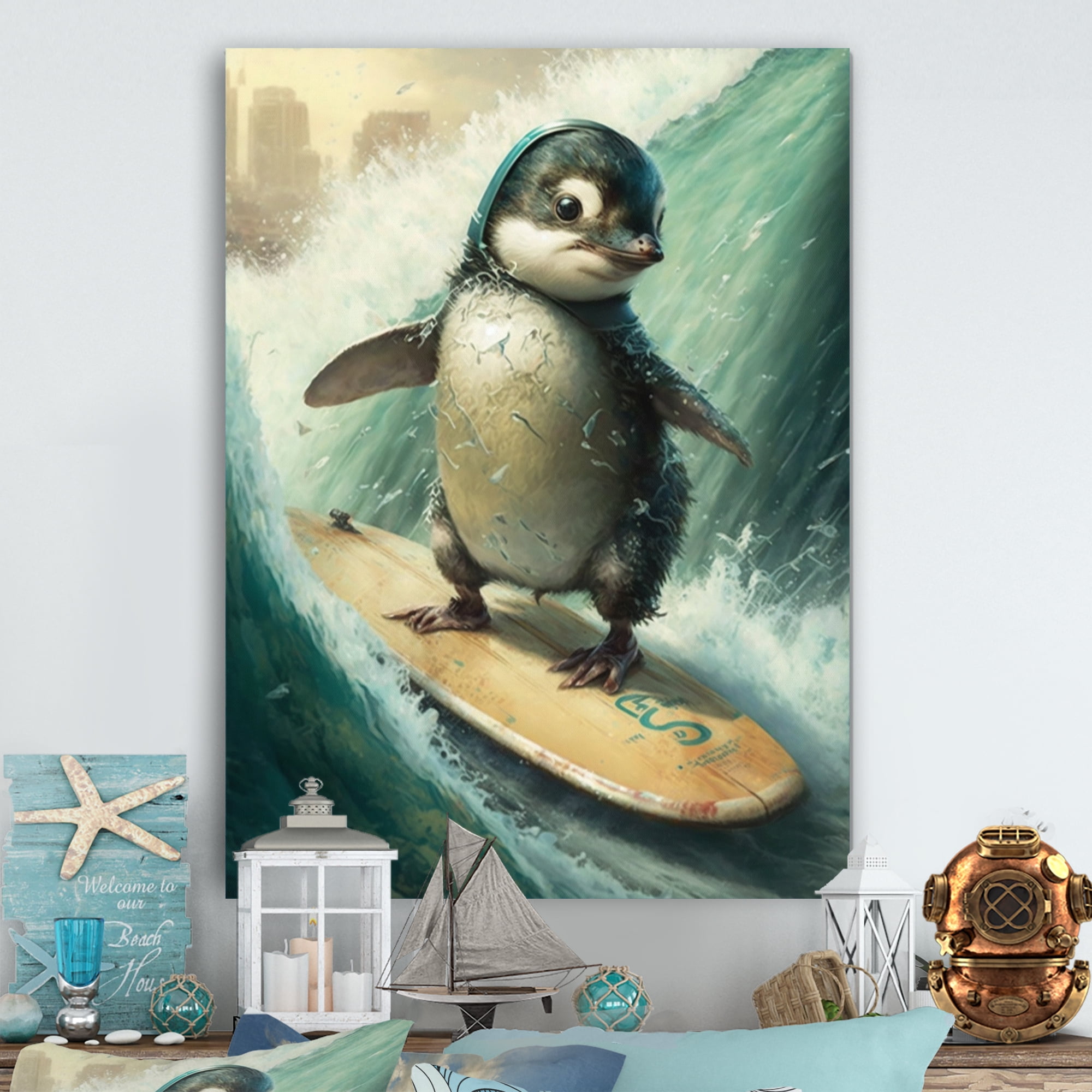 Designart Bird Surfing I Canvas Wall Art