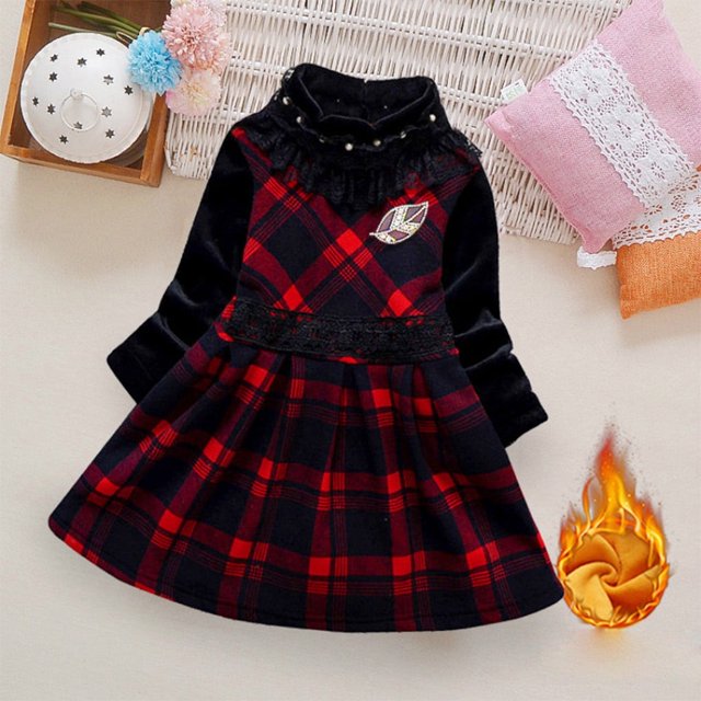 Vestido de cachemira para niña, de manga larga y cuello alto, con falda cálida.