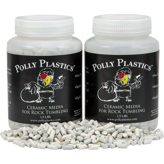 Polly Plastics Rock Tumbling Ceramic Filler Media (Small Cylinder Size) Non-Abrasive Ceramic Pellets for All Type Tumblers (3 lbs)