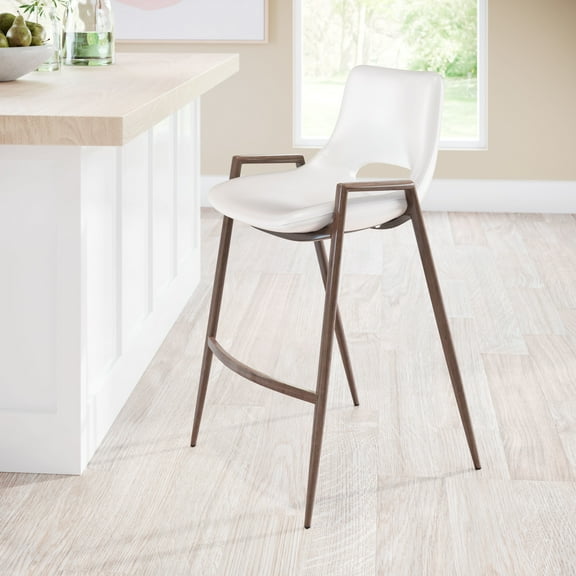 Desi Counter Stool White & Walnut Counter Stool, Modern Style, Plush and durable faux leather fabric, Plywood, Indoor Bar