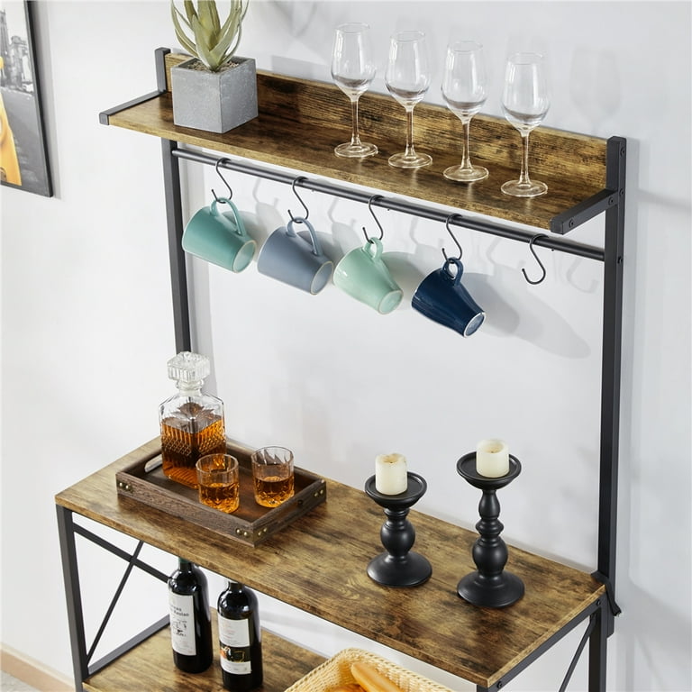 Smilemart 4-Tier Bakers Rack Kitchen Storage Shelf with S-Hooks, Rustic Brown