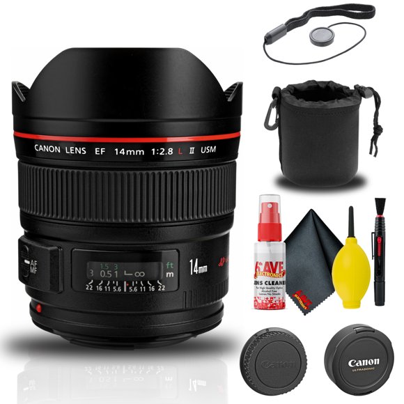 Canon EF 14mm F/2.8L II USM Objectif (2045B002) + Pochette pour Objectif + Protège-Capuchon + Plus (Modèle International)