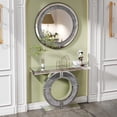 thumbnail image 2 of Modern Crystal Crush Diamond Sparkly Round Silver Wall Mirror - Handcrafted Frameless Design for Bedroom, Bathroom, Living Room, Entryway, 2 of 6