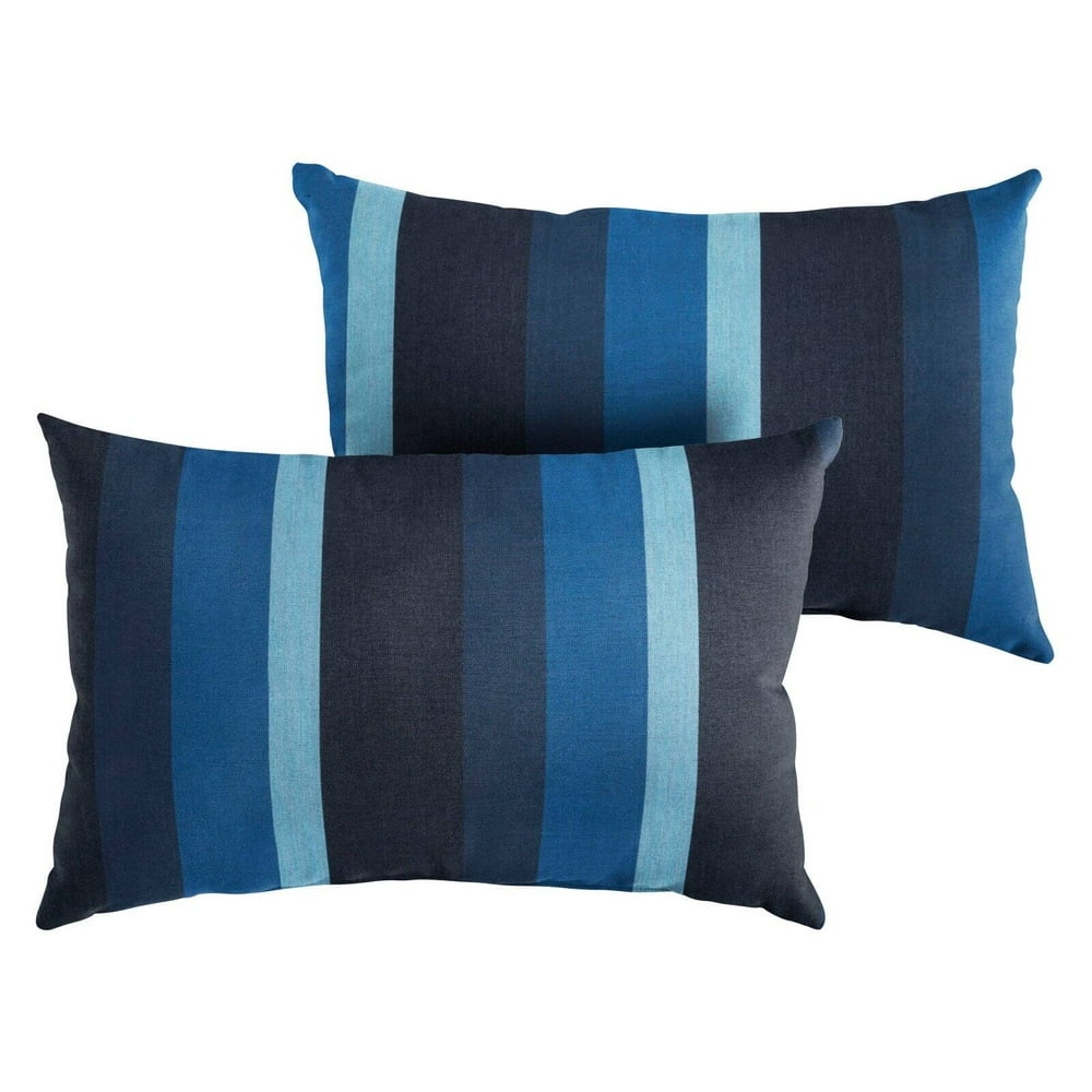 Mozaic Company Sunbrella Indigo Blue Stripe Outdoor Lumbar Pillow