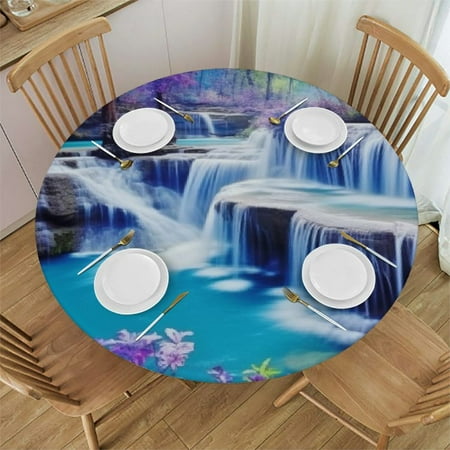 

Orinice Waterfall Flowers River Round Table Cover Stain Resistant Washable Indoor Outdoor Tablecloth Kitchen Dining Wedding Parties Waterproof Fabric 100% Polyester 46-50