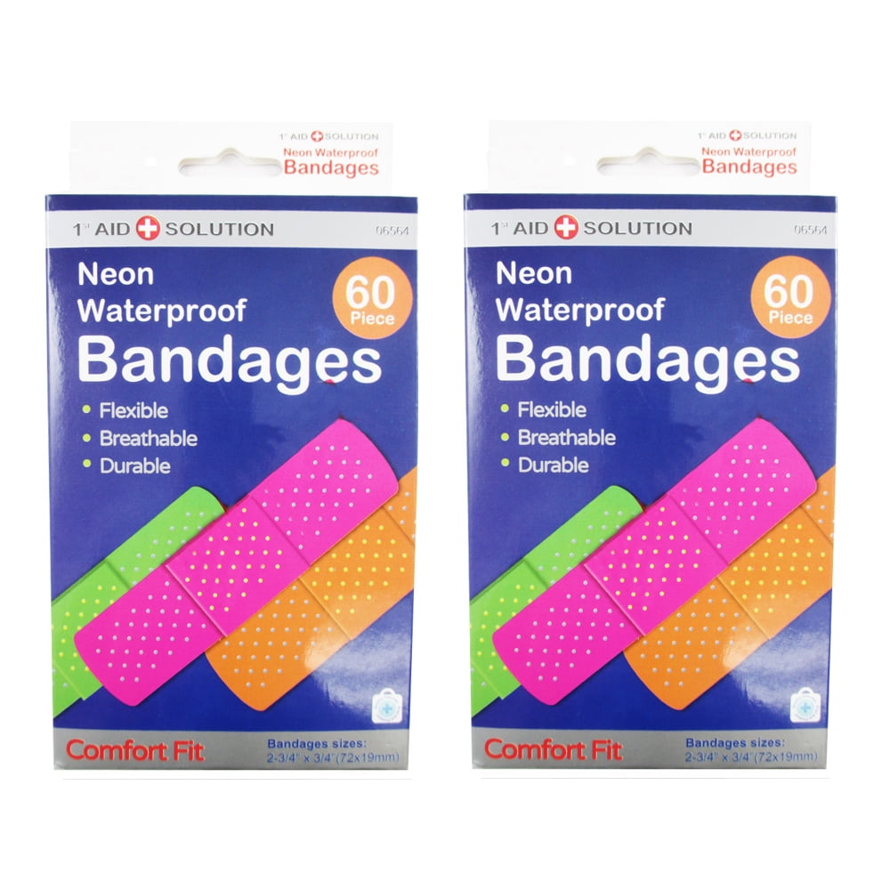 120 Neon Adhesive Bands Waterproof Bandages Strip 3/4" Kids Children