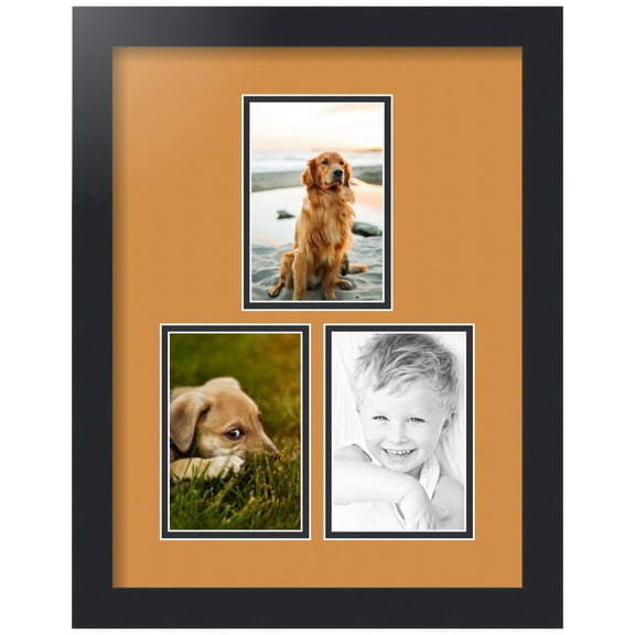 ArtToFrames Collage Photo Picture Frame with 3 - 4x6" Openings, Framed in Black with Amber and Black Mats (CDM-3926-1665)