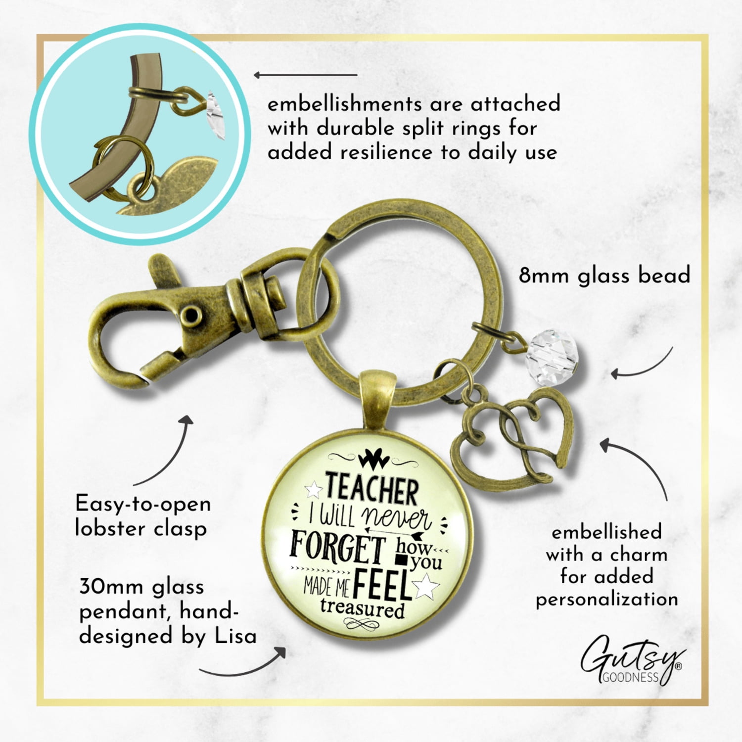 Teacher Keychain I Will Never Forget Inspirational Life Adult Jewelry Appreciation Gift