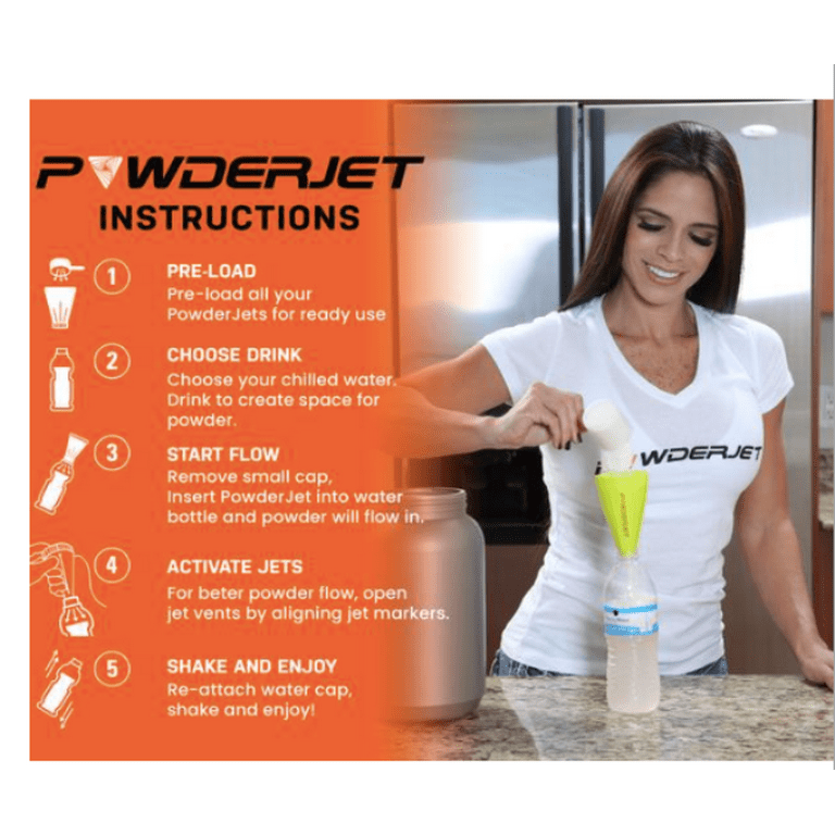 PowderJet Protein Storage Funnel & Supplement Container for Bottles | Fill N Go for Pre & Post, 6-Pack / Black, White and Green