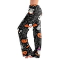thumbnail image 2 of Women's Halloween Pajama Pants Bat Pumpkin Elastic High Waist Spooky Sleep Pants Skeleton Spider Web Wide Leg Funny Pajama Pants, XL, 2 of 5