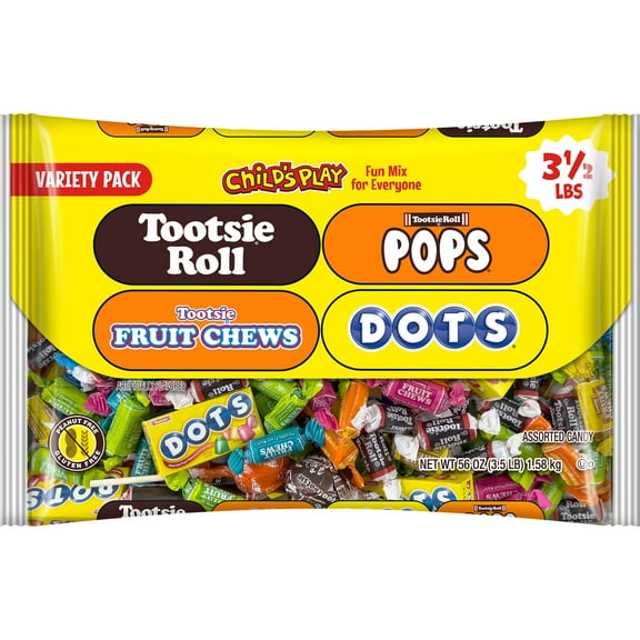 Tootsie Child's Play, Assorted Candy, 56 oz. Individually Wrapped, Peanut Free, Gluten Free, Contains Milk.