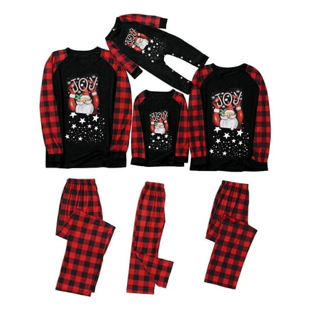 

Family Christmas Pajamas Matching Sets Cute Printed Top + Red Plaid Pants Sleepwear Holiday PJs for Women/Men/Kids/Couples /Babies photoshoot Loungewear