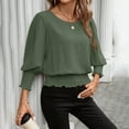 thumbnail image 3 of Vibrex Women Cinched Waist Tops Puff Sleeve Top Casual Elastic Cinched Waist Top Dressy Blouse 3/4 Length Sleeve Tunic Tops Loose Blouse, 3 of 7