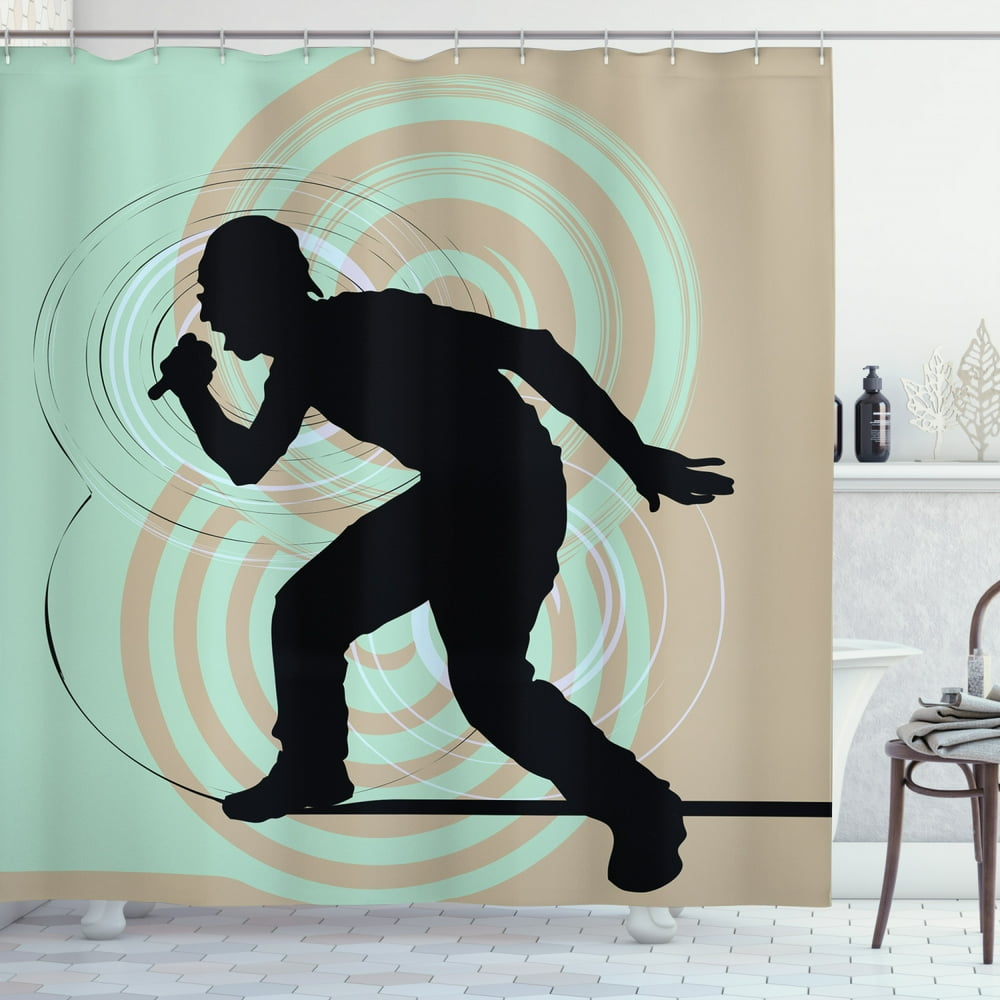 Hip Hop Shower Curtain, Rap Musician with Microphone Silhouette Singing
