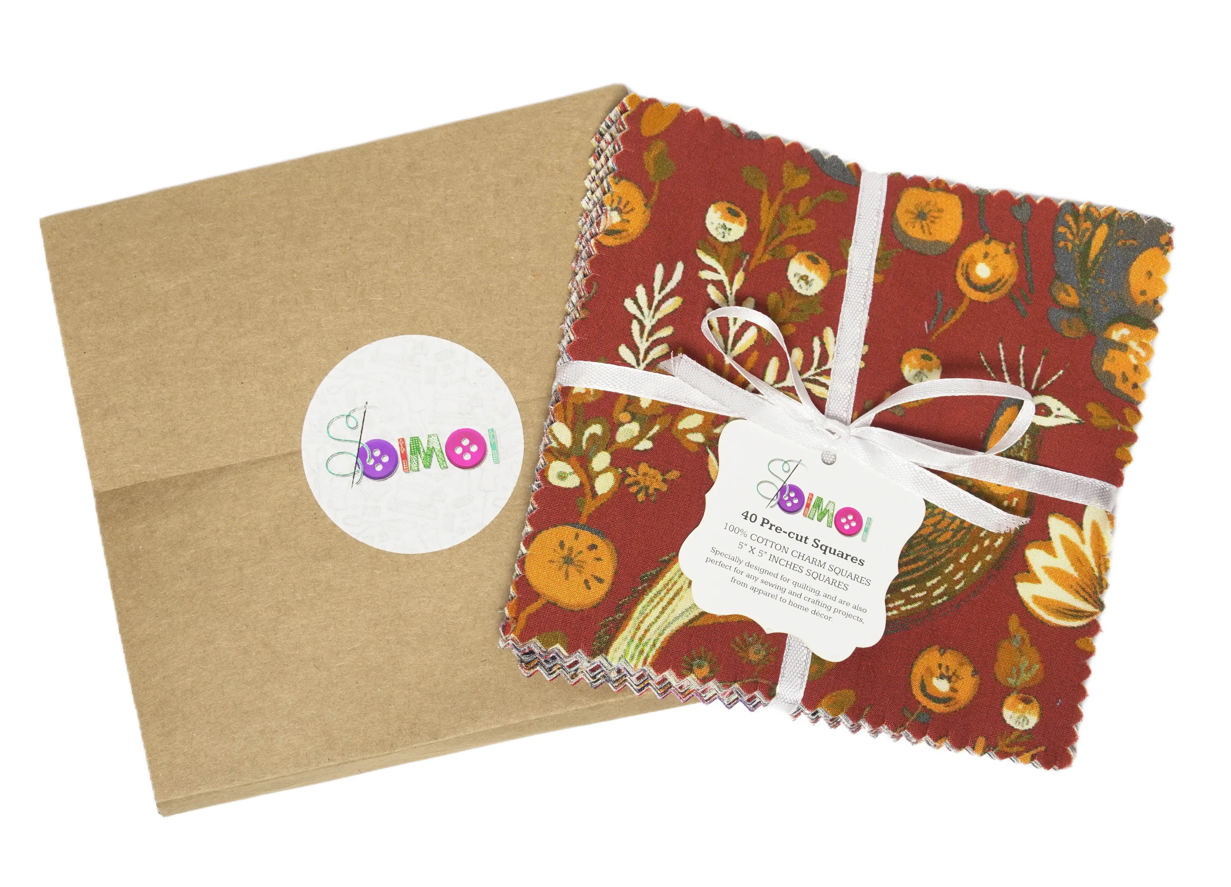 Soimoi Precut 10-inch Leaves & Floral Prints Cotton Fabric Bundle Quilting Squares Charm Pack DIY Patchwork Sewing Craft
