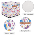thumbnail image 3 of CURLYOOT 13 x 13 Inch Cube Storage Bin, Unicorn Fabric Storage Cube Baskets, Unicorn Flower Closet Shelves Foldable Bins with Leather Handles for Home Organizer, 3 of 7